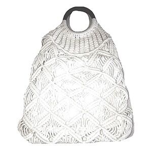 Macramé Handbag Crochet Tote Wooden Handle, 20” Clean like new